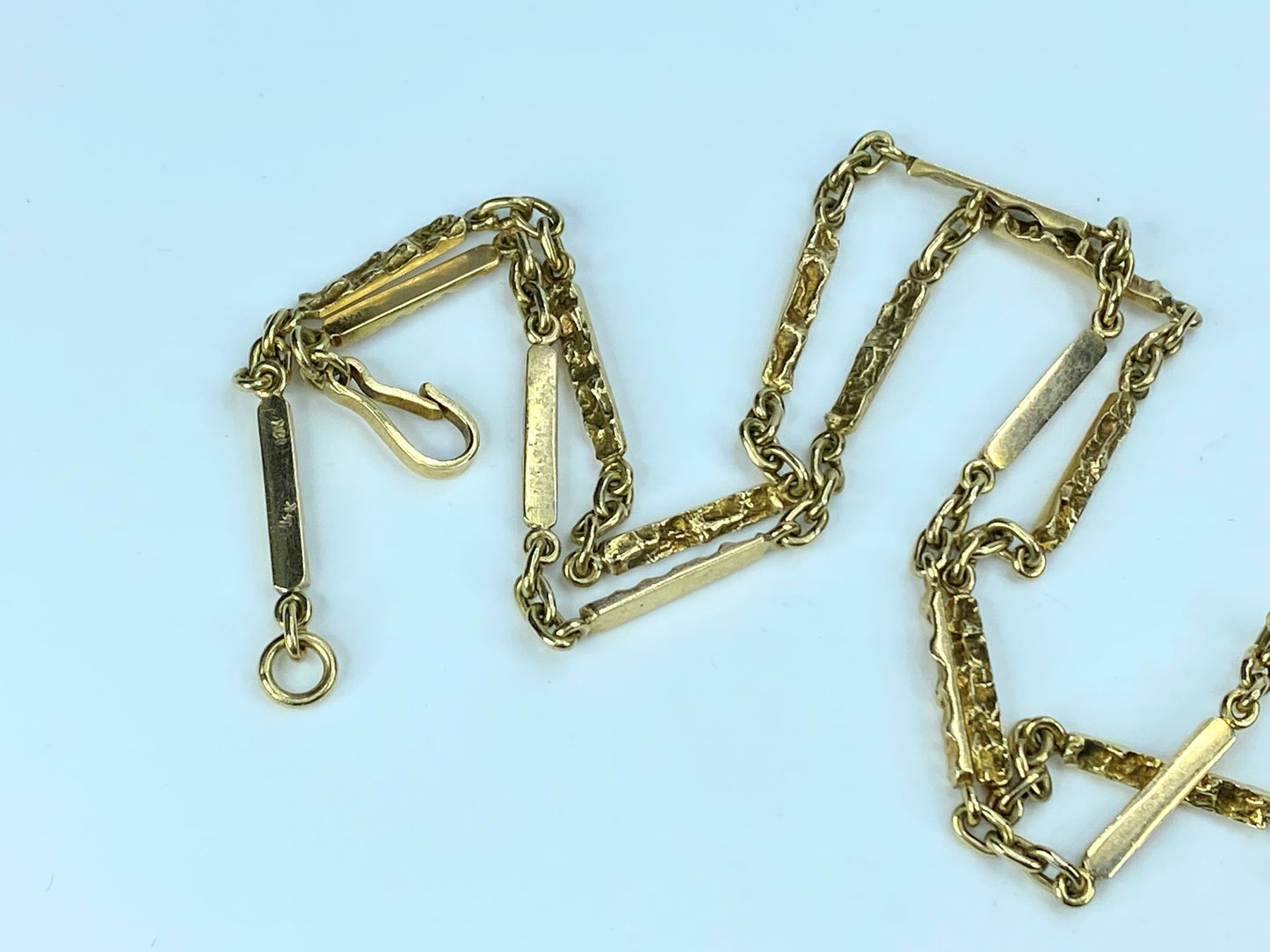 Gorgeous 14K gold 3.0mm nugget bar link extra long chain 29.25"