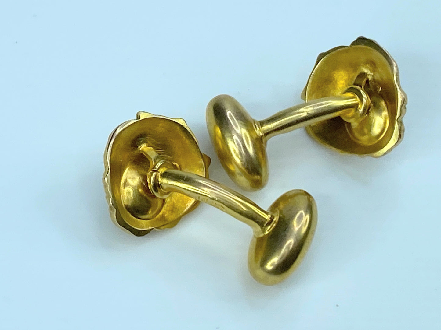 Mid-century 14K gold Diamond Lion head bust Green eye cufflink