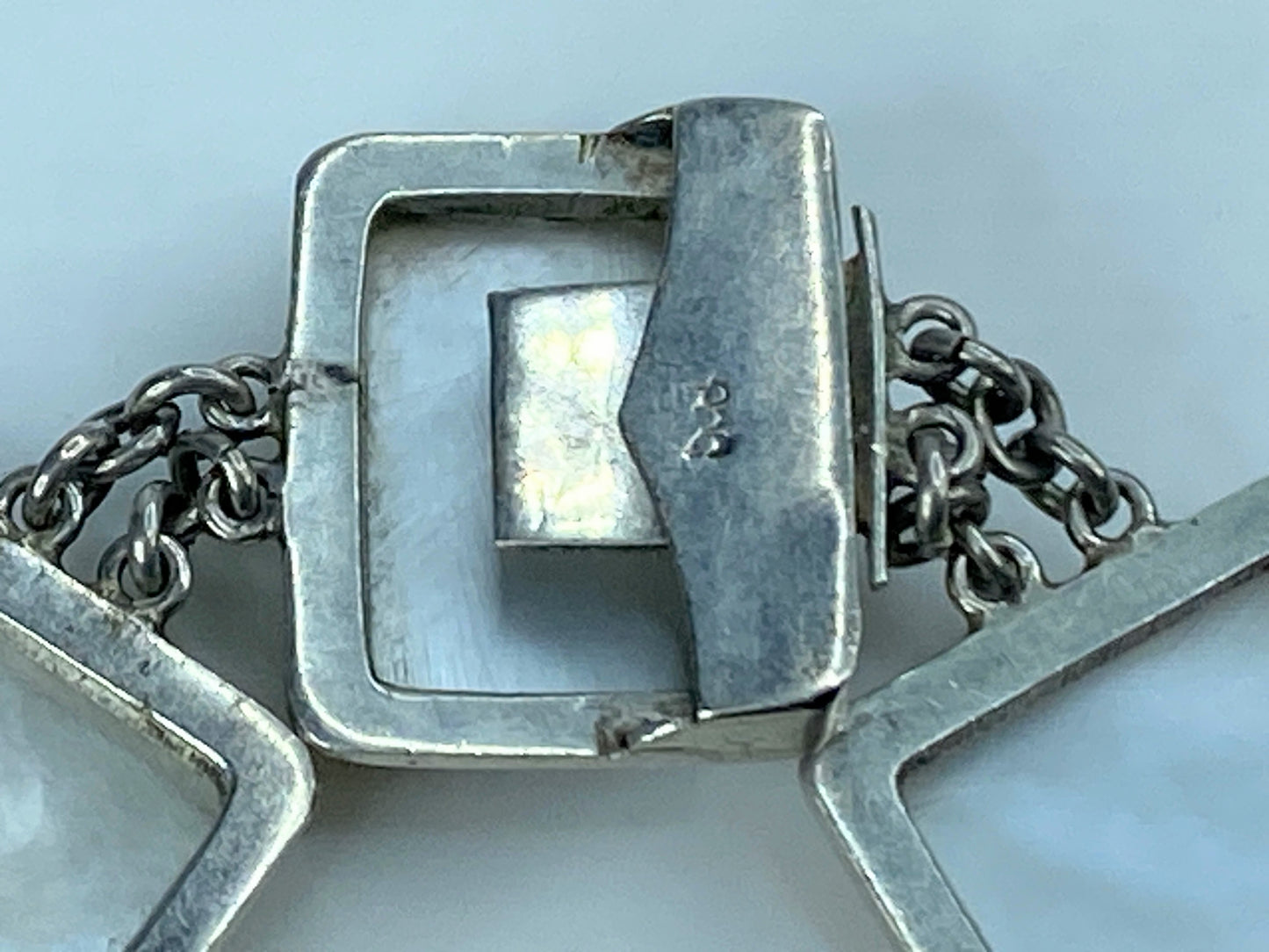 Abalone Mother Of Pearl Sterling Carved Cameo Figures Link Bracelet 6.75" JR292