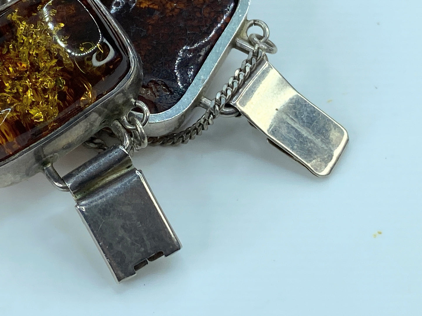Chunky Mid-Century Sterling Silver Open Back Natural Amber Bracelet 7/75" JR293