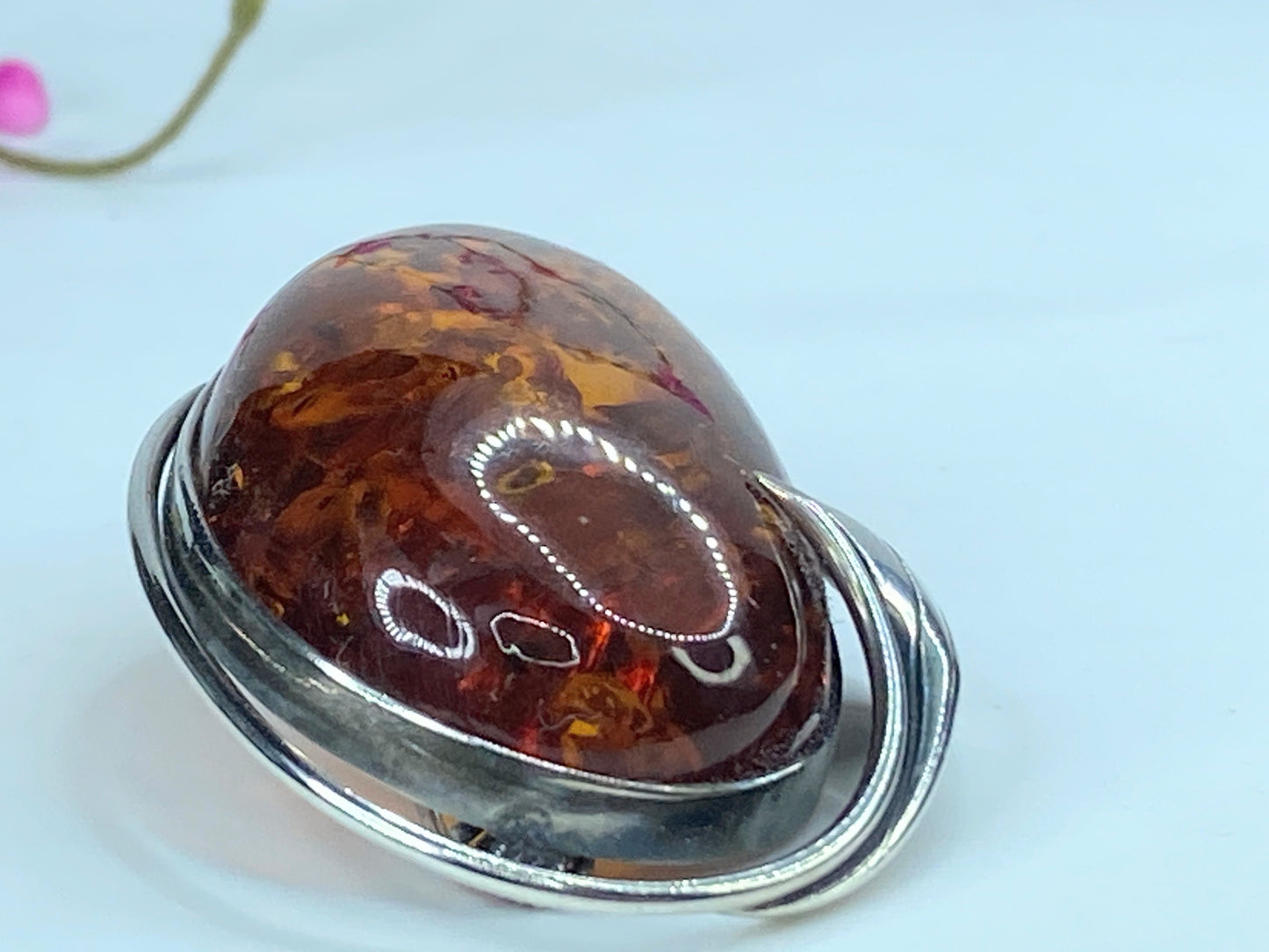Gorgeous large sterling silver genuine Baltic amber floral brooch pin JR294