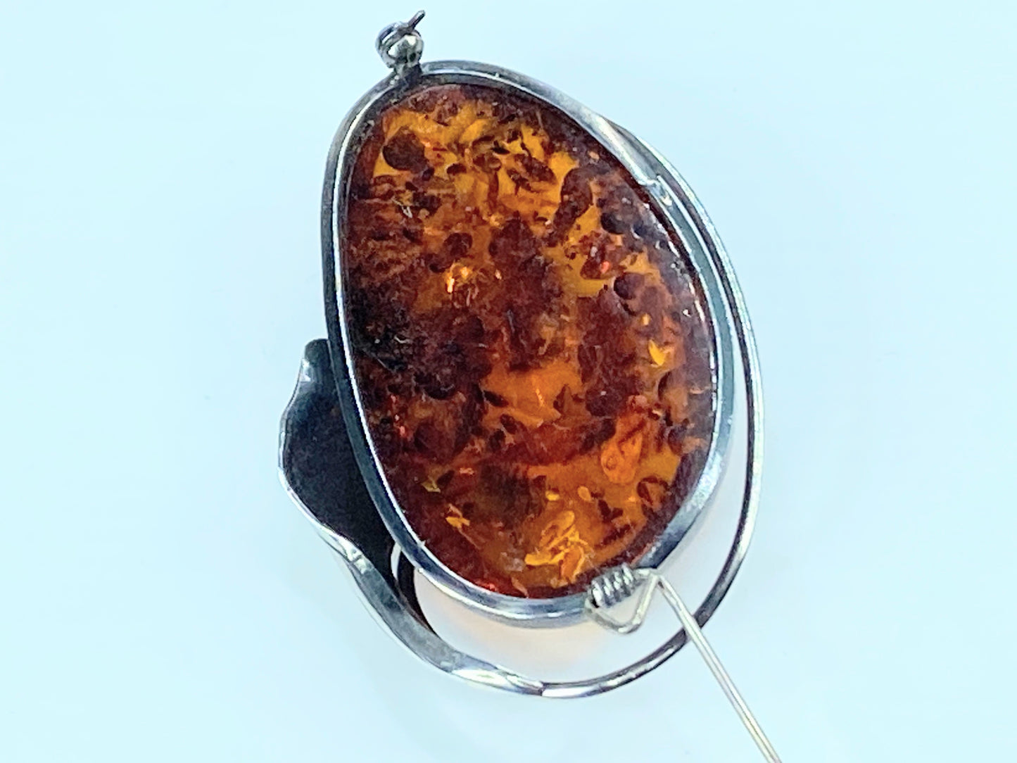 Gorgeous large sterling silver genuine Baltic amber floral brooch pin JR294