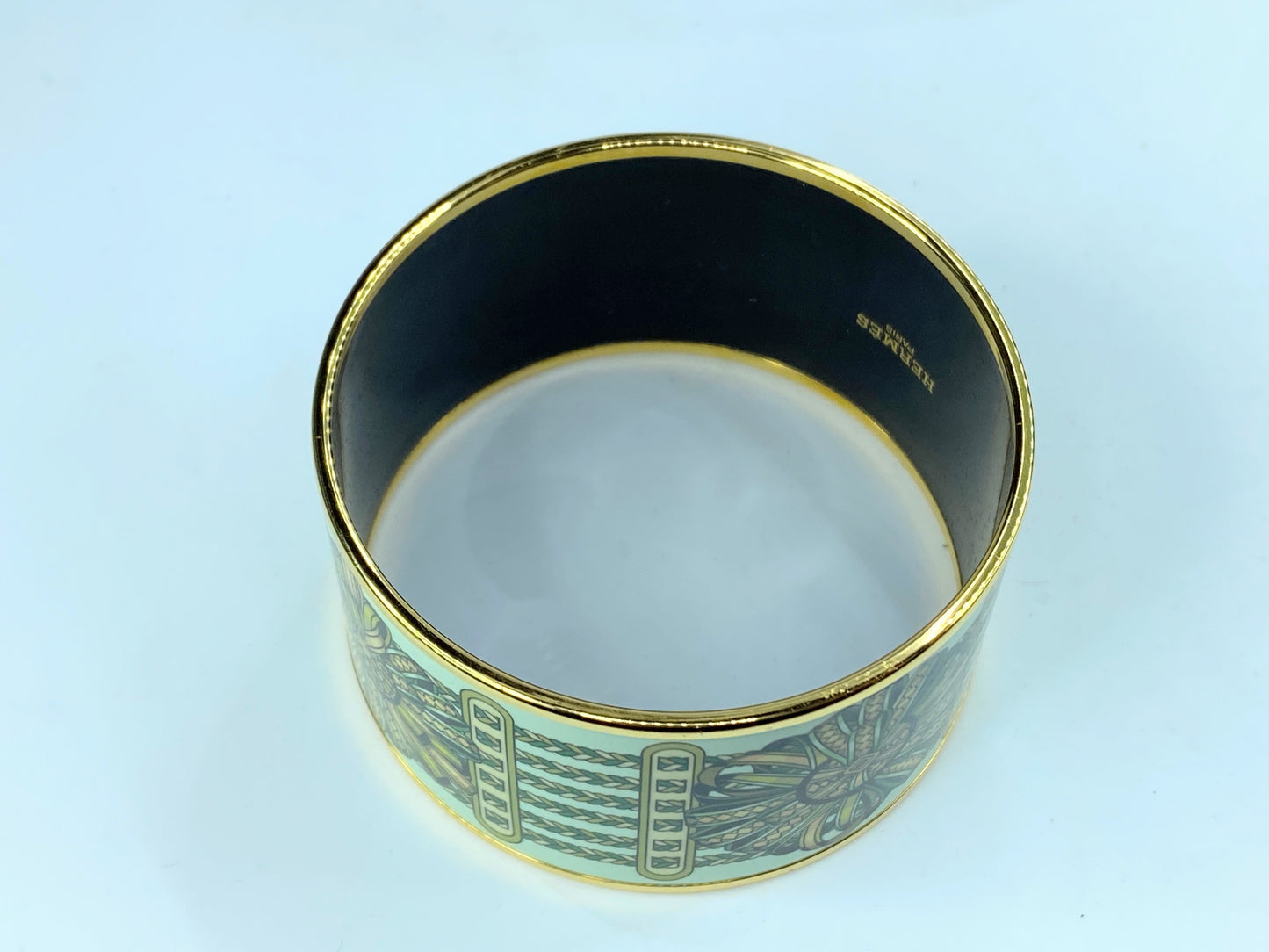 Hermès Gold bracelet enamel Green 35mm 7.5" GS361