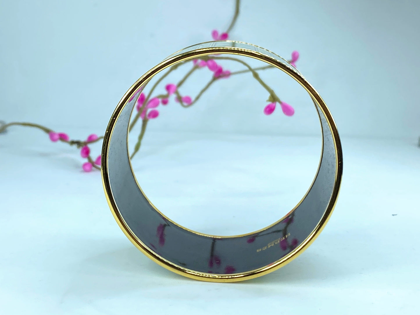 Hermès Gold bracelet enamel Green 35mm 7.5" GS361