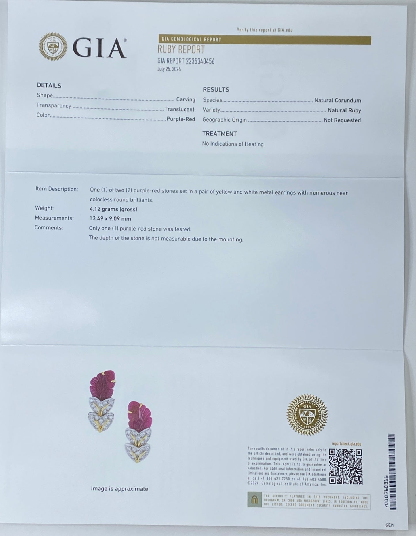 GIA Carved Ruby diamond omega 14K earrings JR9252