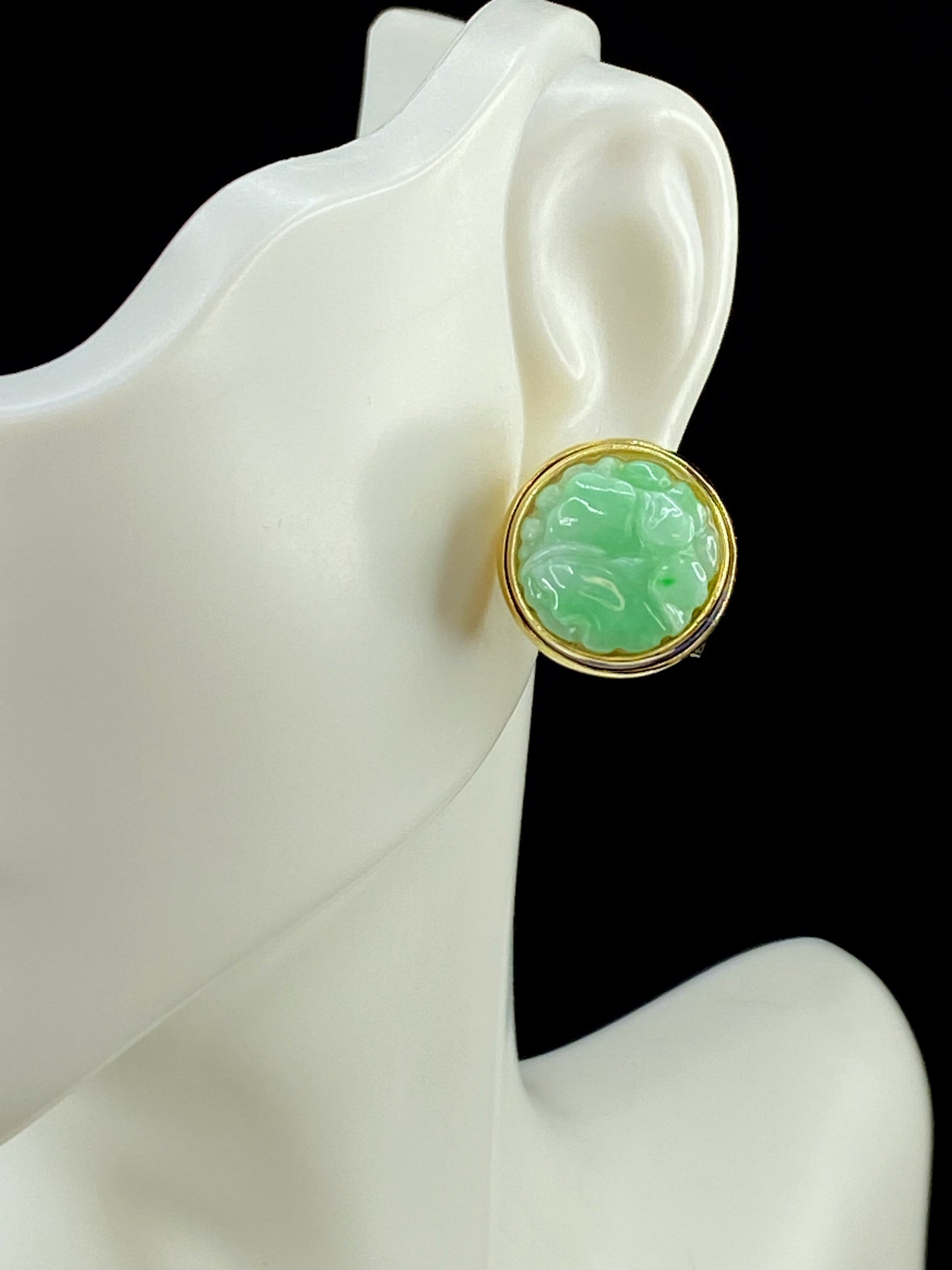 GIA variegated green Jadeite jade Lapis Lazuli 14K omega back earrings JR9256