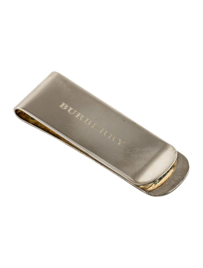 Vintage Burberry Silver Tone Money Clip Minimalist Logo SS340