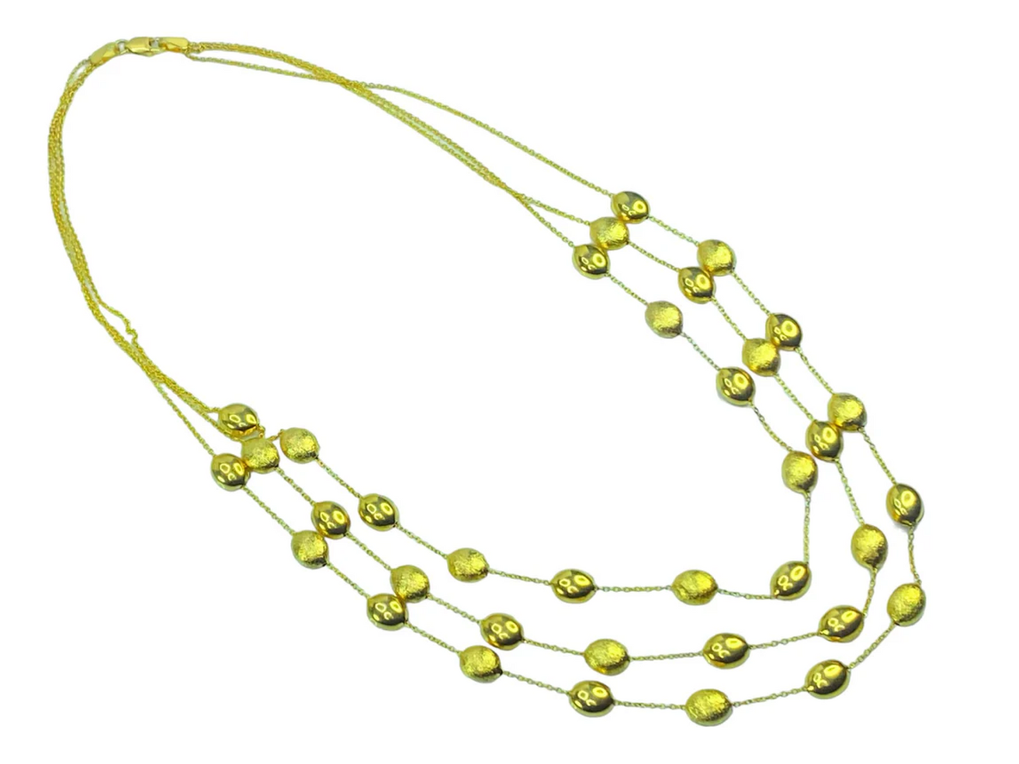 14K gold multi-strands Confetti polish Satin oval station beads necklace