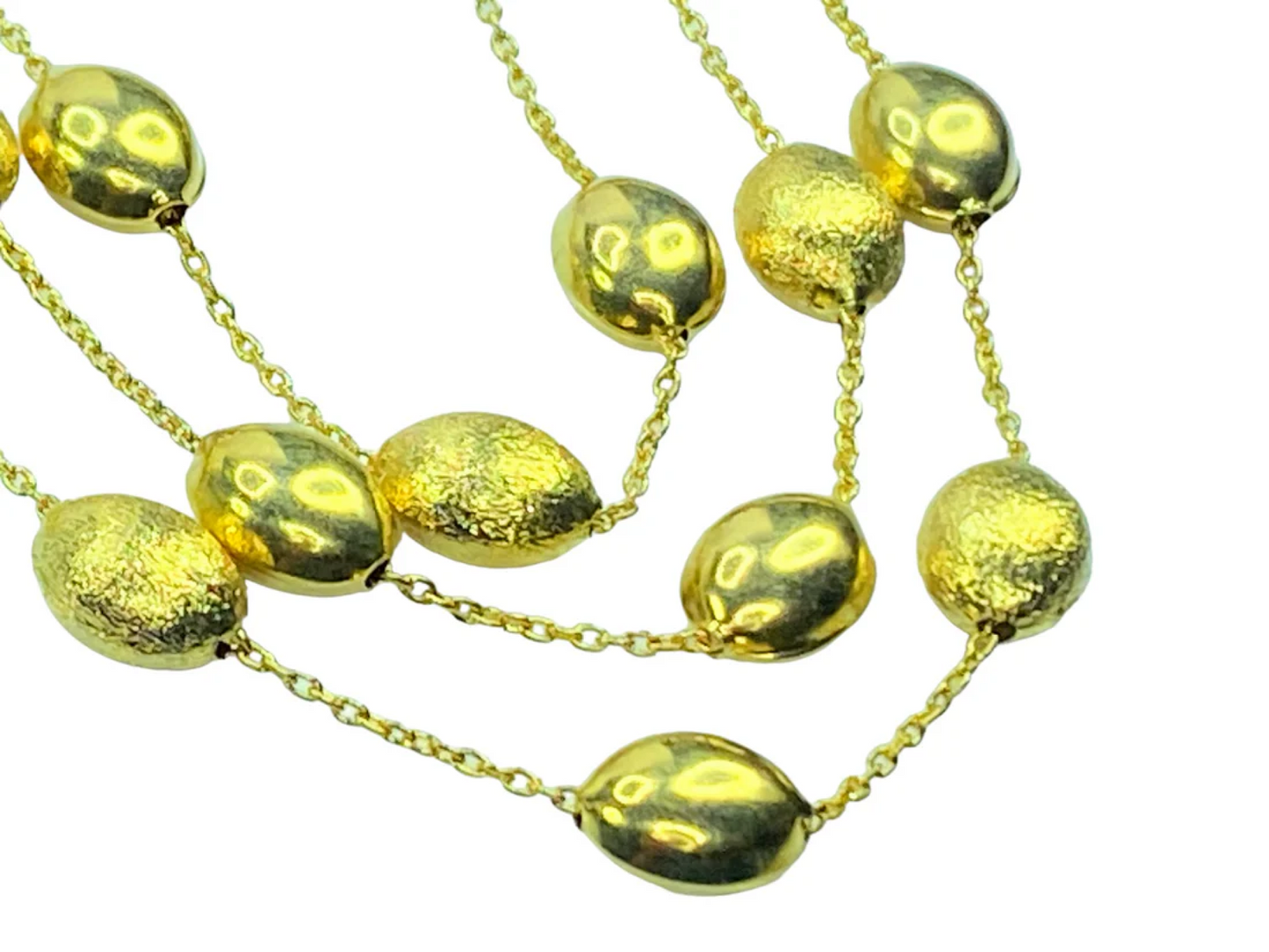 14K gold multi-strands Confetti polish Satin oval station beads necklace