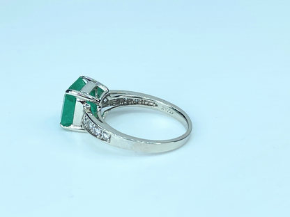 Appraised $4,995 Pave Emerald Ring 2.22 Ct w/2ct ctn Platinum