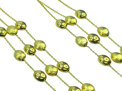 14K gold multi-strands Confetti polish Satin oval station beads necklace