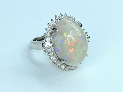 Appraised $5,195 Platinum 12.97 Opal 0.95ct Diamond ring s6 14g JR8506