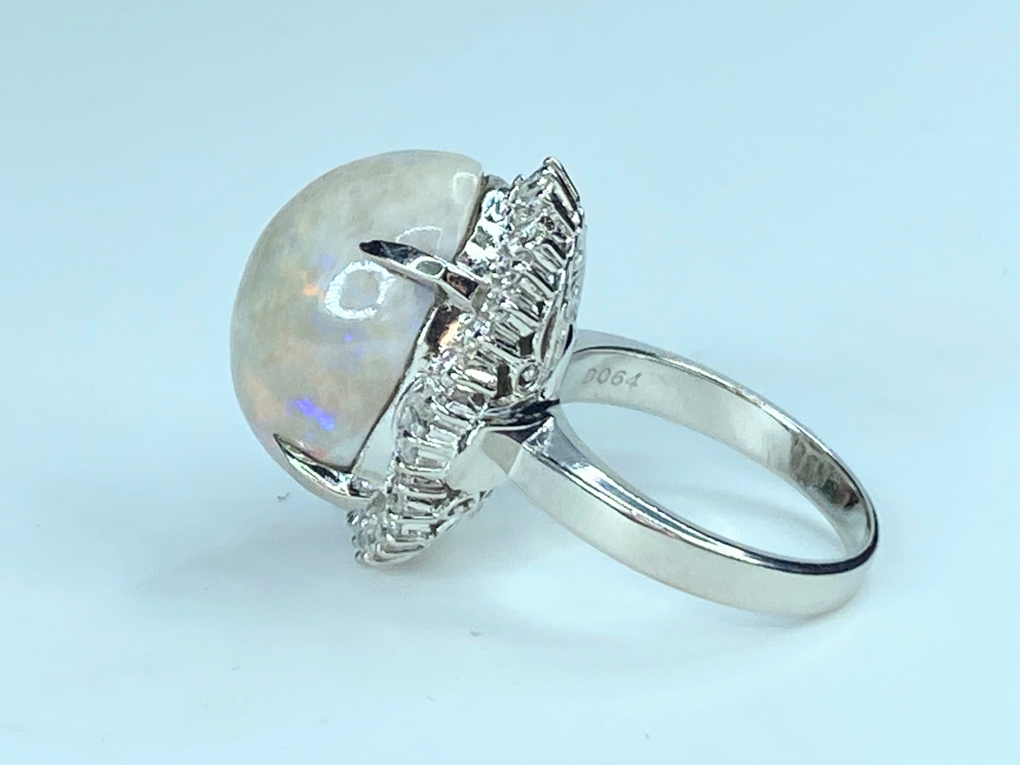 Appraised $5,195 Platinum 12.97 Opal 0.95ct Diamond ring s6 14g JR8506