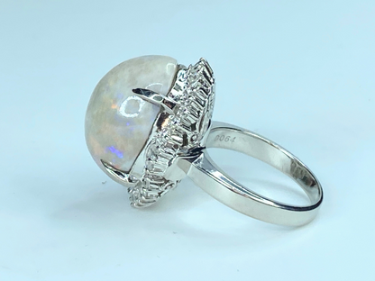 Appraised $5,195 Platinum 12.97 Opal 0.95ct Diamond ring s6 14g JR8506