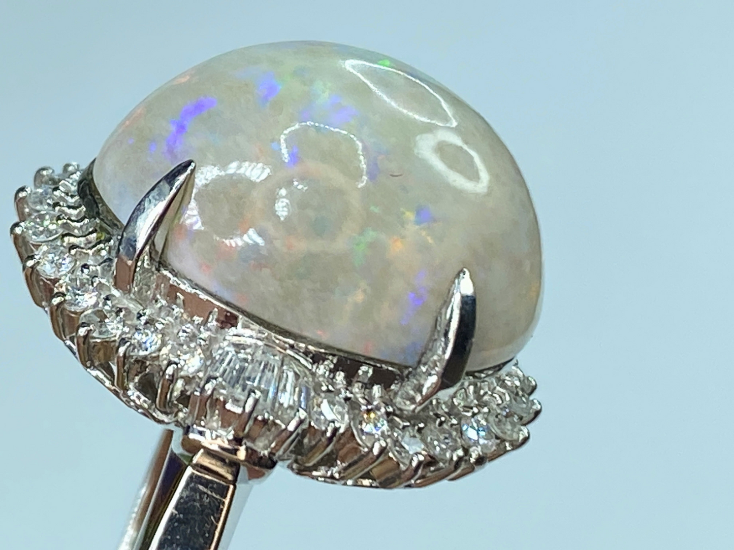 Appraised $5,195 Platinum 12.97 Opal 0.95ct Diamond ring s6 14g JR8506