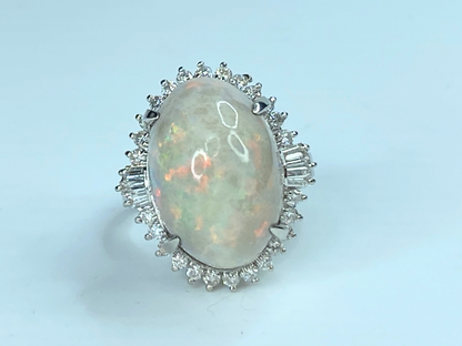 Appraised $5,195 Platinum 12.97 Opal 0.95ct Diamond ring s6 14g JR8506