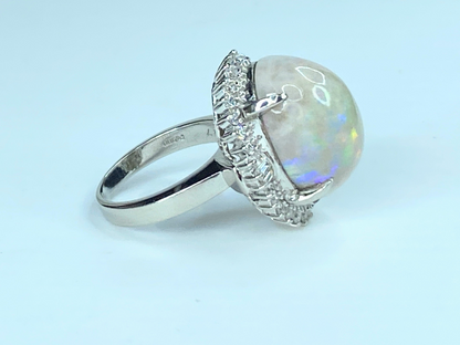 Appraised $5,195 Platinum 12.97 Opal 0.95ct Diamond ring s6 14g JR8506