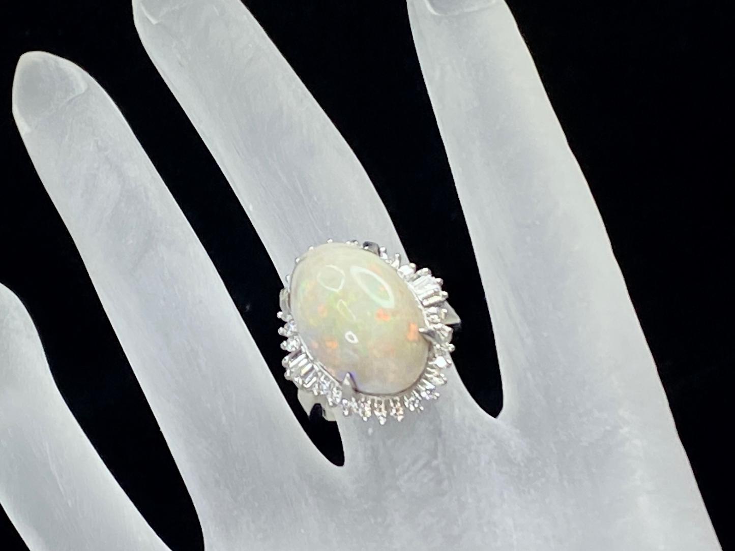 Appraised $5,195 Platinum 12.97 Opal 0.95ct Diamond ring s6 14g JR8506