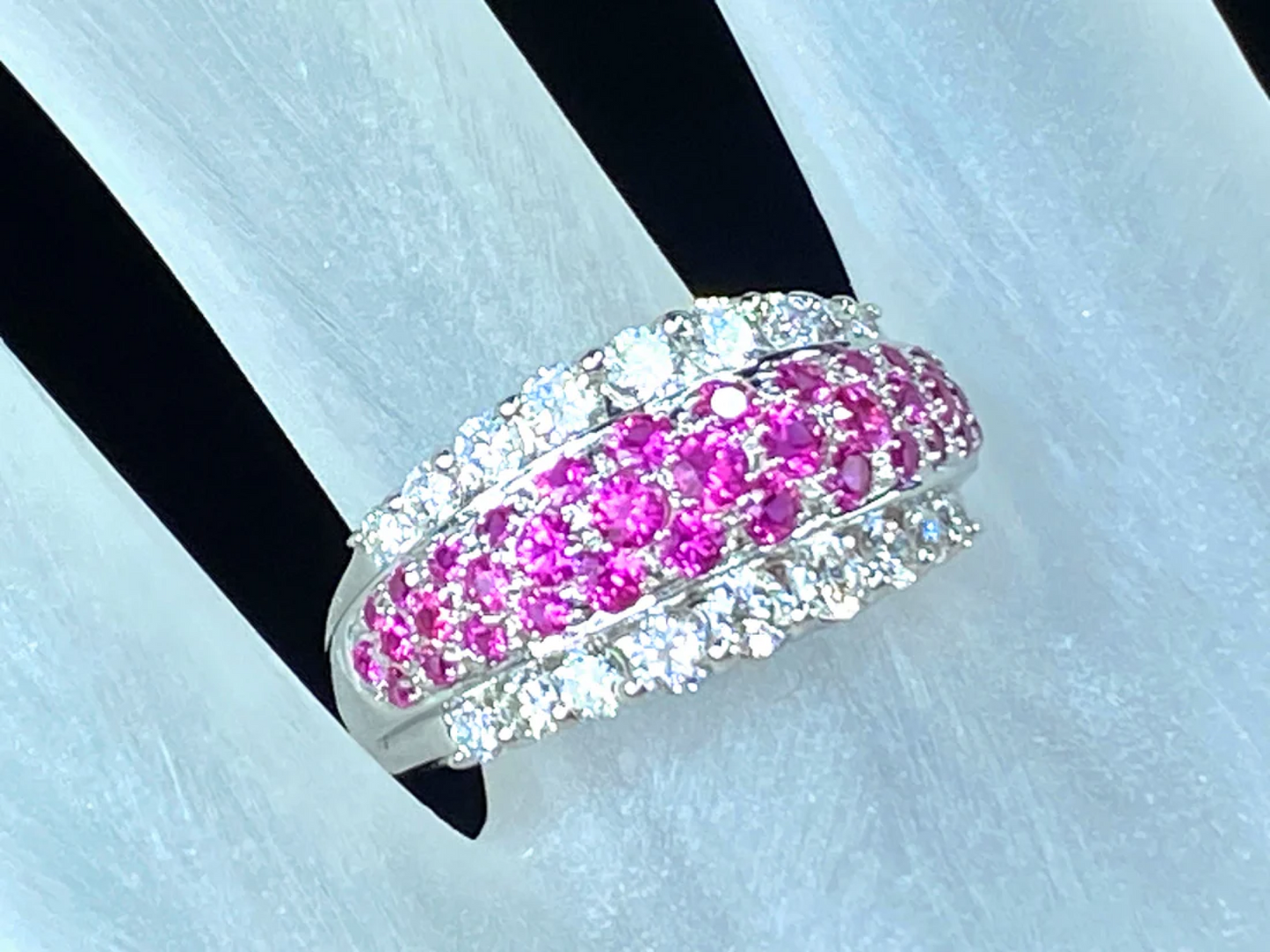 14K white gold 2.2ctw Pink Sapphire G/Si1 Diamond cluster ring