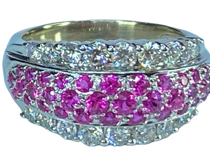 14K white gold 2.2ctw Pink Sapphire G/Si1 Diamond cluster ring