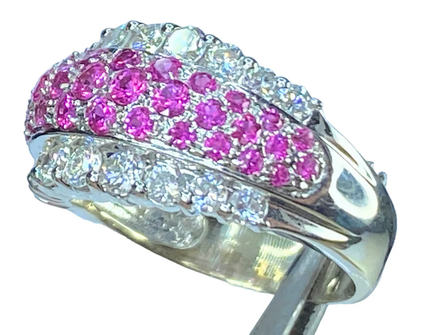 14K white gold 2.2ctw Pink Sapphire G/Si1 Diamond cluster ring