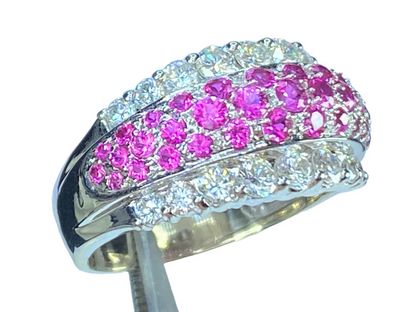 14K white gold 2.2ctw Pink Sapphire G/Si1 Diamond cluster ring