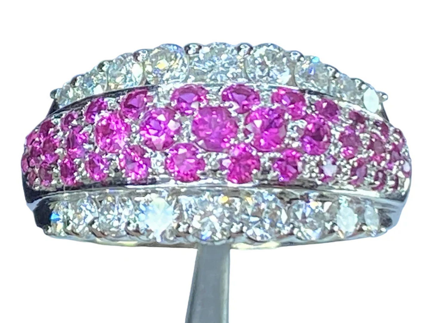 14K white gold 2.2ctw Pink Sapphire G/Si1 Diamond cluster ring