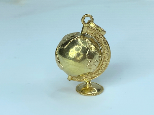 18K Yellow Gold Rotating Desk Globe Charm 27mm 7.5gm