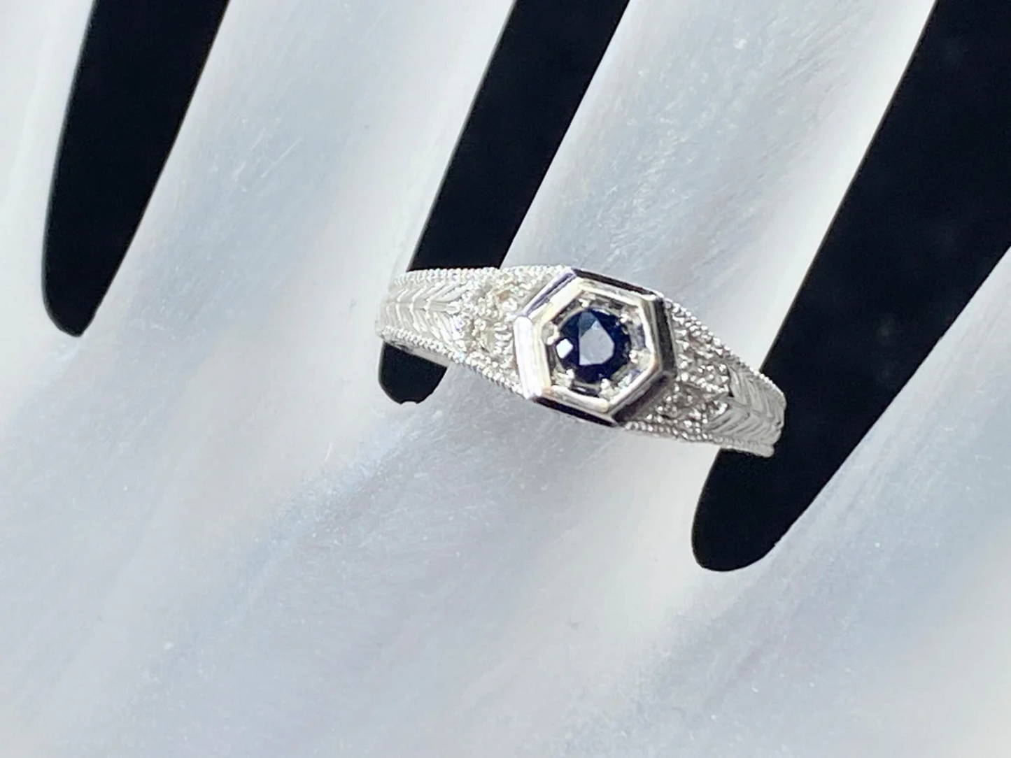 14K white gold Royal Blue Sapphire Diamond ring JR9023