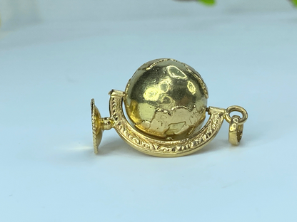 18K Yellow Gold Rotating Desk Globe Charm 27mm 7.5gm