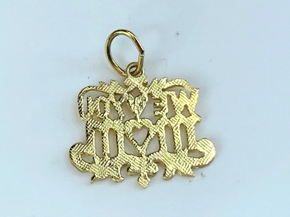 14K yellow gold " Love You MOM" passionate carved out charm 15mm JR8337