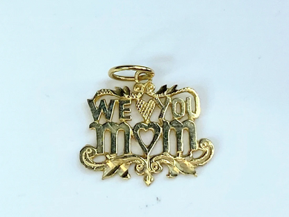 14K yellow gold " Love You MOM" passionate carved out charm 15mm JR8337