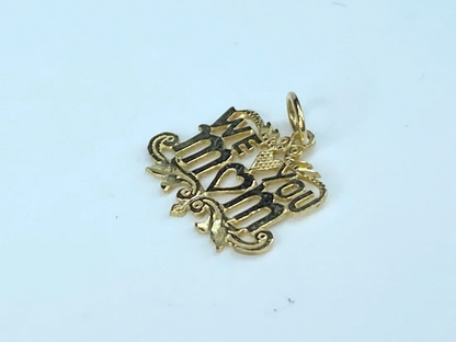 14K yellow gold " Love You MOM" passionate carved out charm 15mm JR8337