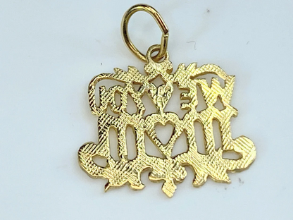 14K yellow gold " Love You MOM" passionate carved out charm 15mm JR8337