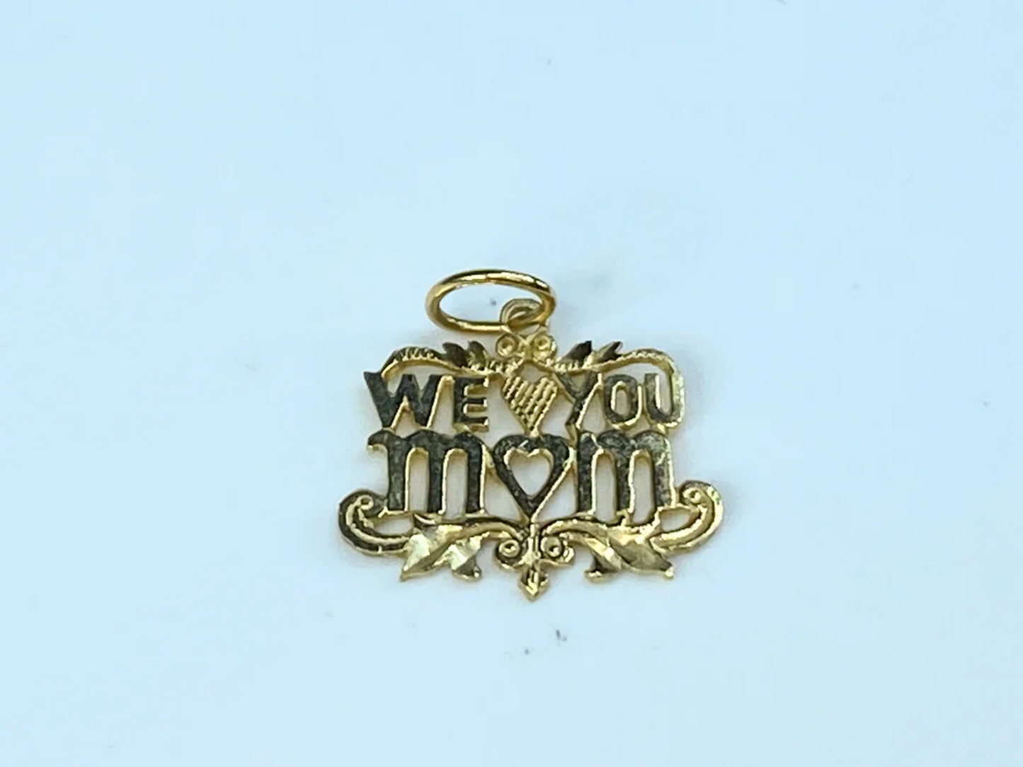 14K yellow gold " Love You MOM" passionate carved out charm 15mm JR8337