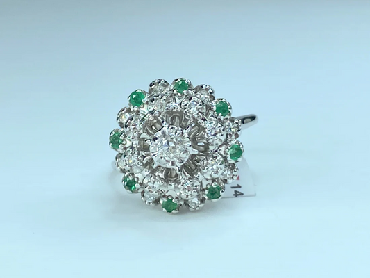 14K gold Natural Emerald Diamond cluster ring JR8948