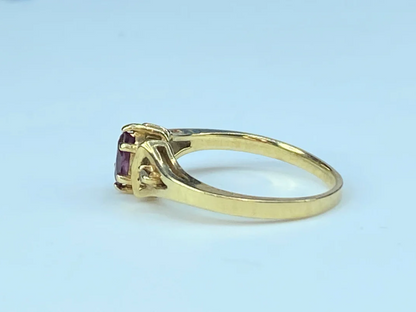 14K yellow gold 0.2ct Marquise Ruby Diamond ring