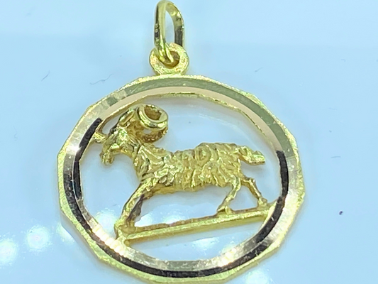 18K yellow gold Zodiac sign ARIES round charm pendant