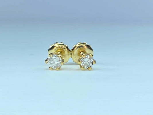 14k Yellow Gold 0.3ct Round Brilliant Cut Diamond 6 Prong Stud Earring