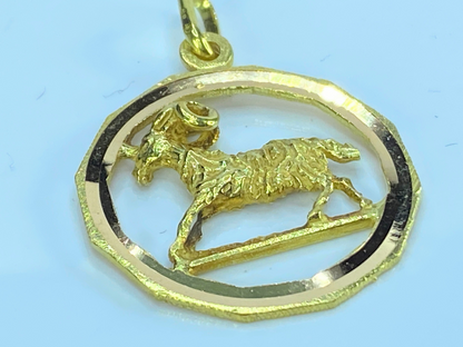 18K yellow gold Zodiac sign ARIES round charm pendant