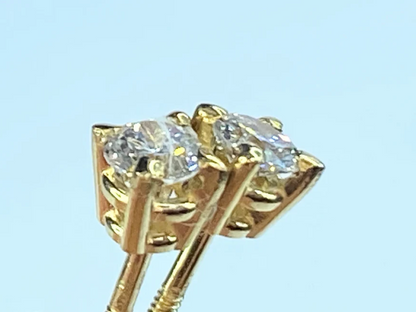 14k Yellow Gold 0.3ct Round Brilliant Cut Diamond 6 Prong Stud Earring