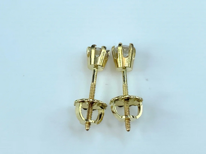 14k Yellow Gold 0.3ct Round Brilliant Cut Diamond 6 Prong Stud Earring