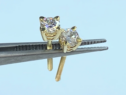 14k Yellow Gold 0.3ct Round Brilliant Cut Diamond 6 Prong Stud Earring