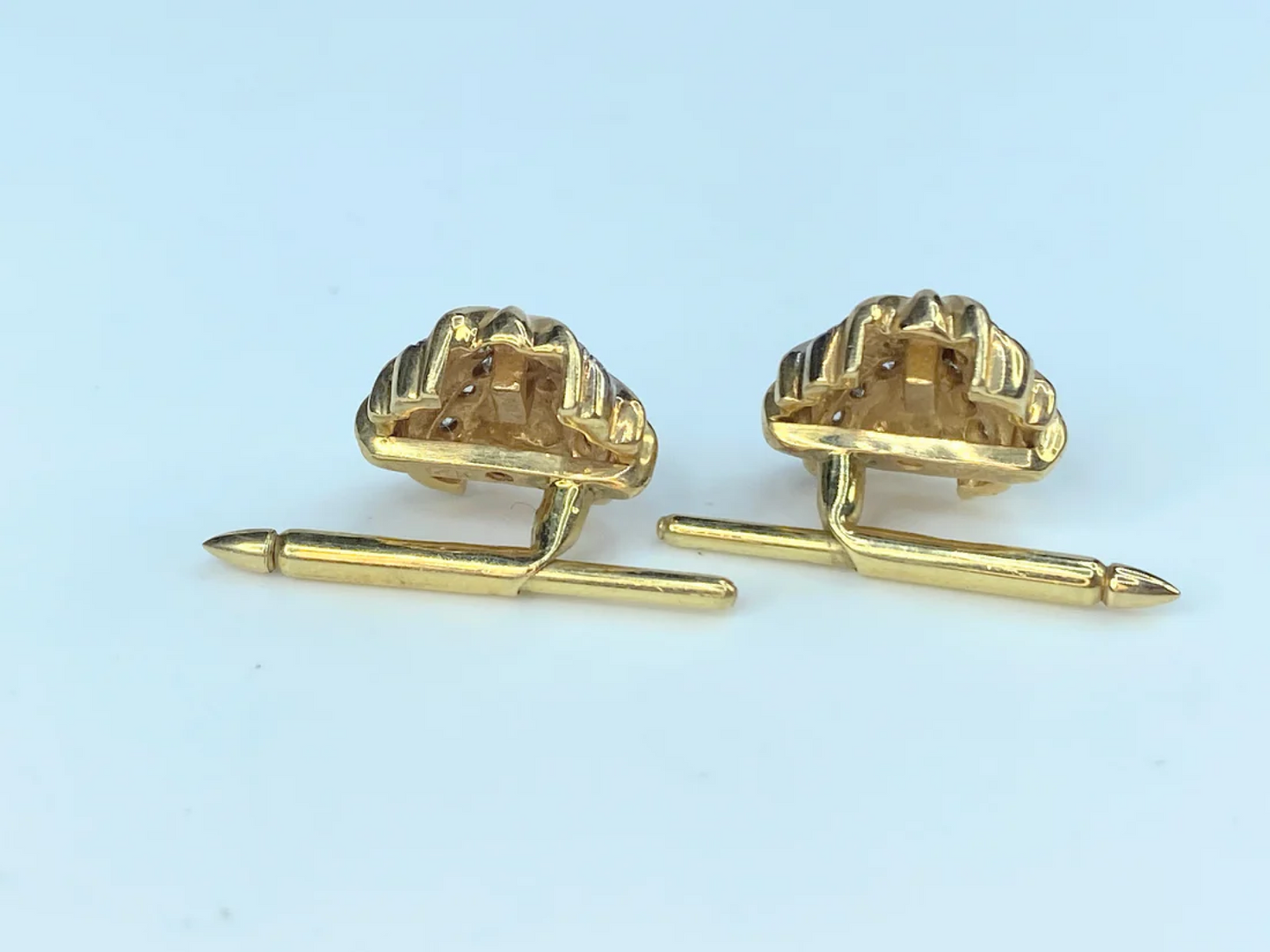 14K yellow gold 0.4ct Round brilliant diamond Ribbed cufflinks studs