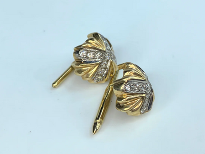 14K yellow gold 0.4ct Round brilliant diamond Ribbed cufflinks studs