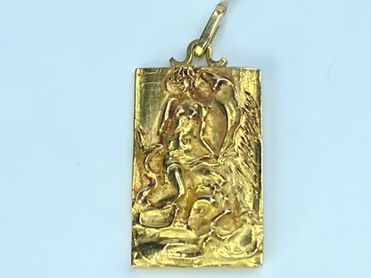 18KYG Neo Greek Goddess Repousse etching pendant JR9001