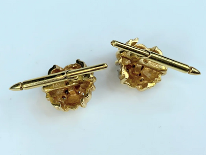 14K yellow gold 0.4ct Round brilliant diamond Ribbed cufflinks studs