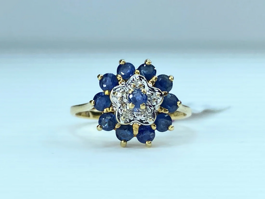 14K Yellow Gold 0.5ctw Sapphire & 0.02ctw Diamond Ring 2.2g s6.75 JR9075