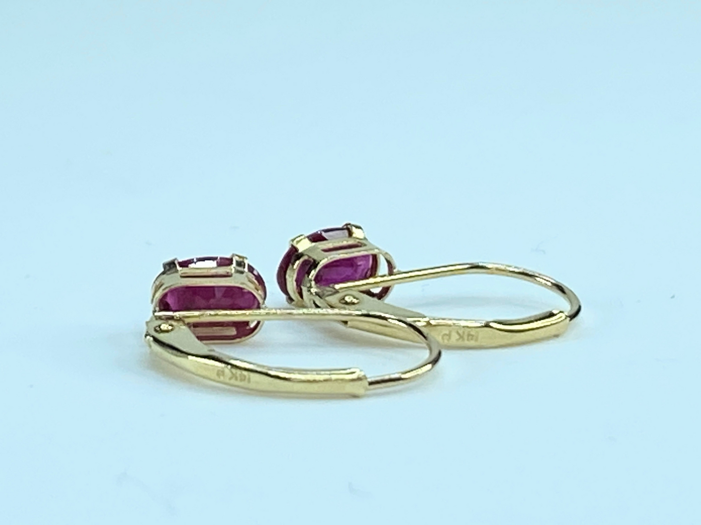 14K yellow gold 1.25ctw Oval cut faceted ruby lever back earrings