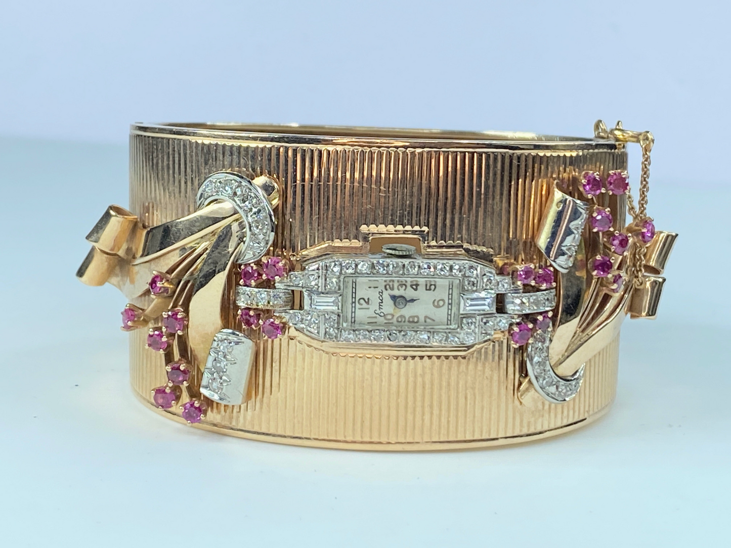 1940s 1.00ctw Ruby, 0.80ctw Diamond, 14K and Platinum mechanical Watch